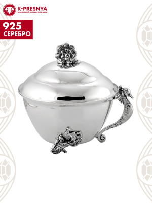 Икорница "морской конек" серебро 925 пробы, покрытие - оксидирование, без вставок