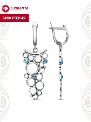 Серьги бижутерия, покрытие - серебрение с оксидированием, вставка - стекло ювелирное preciosa