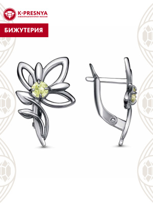 Серьги бижутерия, покрытие - серебрение с оксидированием, вставка - фианит (недрагоценный камень)