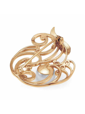 Брошь бижутерия, покрытие - золочение, вставка - культивированный жемчуг