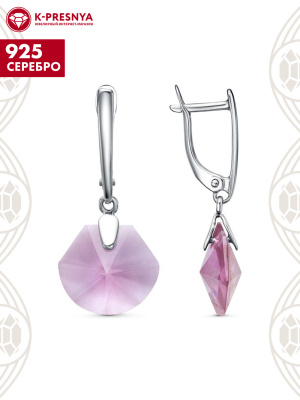 Серьги серебро 925 пробы, покрытие - платинирование, вставка - стекло ювелирное собственной огранки