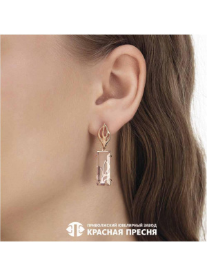 Серьги серебро 925 пробы, покрытие - золочение, вставка - стекло ювелирное собственной огранки