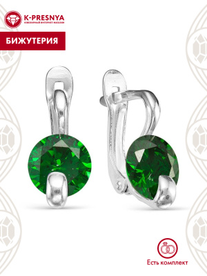 Серьги бижутерия, покрытие - серебрение, вставка - фианит (недрагоценный камень)