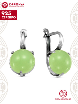 Серьги серебро 925 пробы, покрытие - оксидирование, вставка - искусственный нефрит