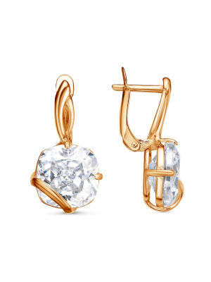 Серьги бижутерия, покрытие - золочение, вставка - фианит (недрагоценный камень)