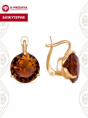 Серьги бижутерия, покрытие - золочение, вставка - искусственный султанит