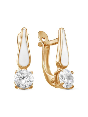 Серьги бижутерия, покрытие - золочение, отделка - эмаль, вставка - фианит (недрагоценный камень)