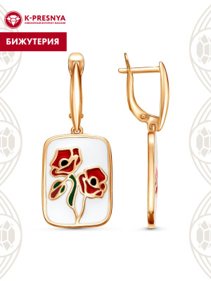 Серьги бижутерия, покрытие - золочение, отделка - эмаль, без вставок