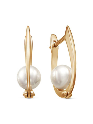 Серьги бижутерия, покрытие - золочение, вставка - имитация жемчуга