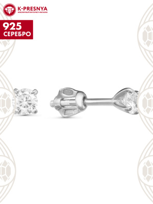 Серьги серебро 925 пробы, покрытие - платинирование, вставка - фианит (недрагоценный камень)