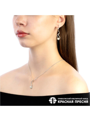 Серьги серебро 925 пробы, покрытие - родирование, вставка - культивированный жемчуг