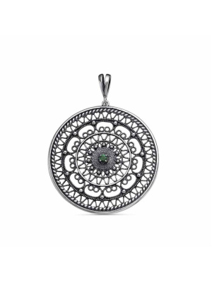 Подвеска бижутерия, покрытие - серебрение с оксидированием, вставка - искусственная шпинель