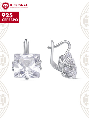 Серьги серебро 925 пробы, покрытие - родирование, вставка - горный хрусталь