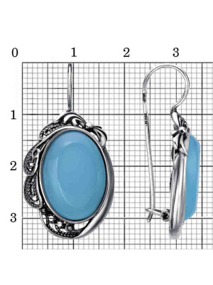 Серьги серебро 925 пробы, покрытие - оксидирование, вставка - искусственный халцедон