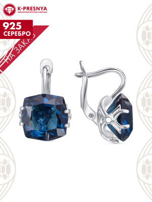 Серьги серебро 925 пробы, покрытие - родирование, вставка - искусственный аквамарин