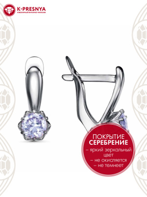 Серьги бижутерия, покрытие - серебрение с оксидированием, вставка - фианит (недрагоценный камень)