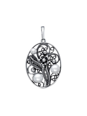Подвеска серебро 925 пробы, покрытие - оксидирование, вставка - культивированный жемчуг