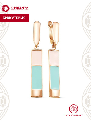 Серьги бижутерия, покрытие - золочение, отделка - эмаль, без вставок