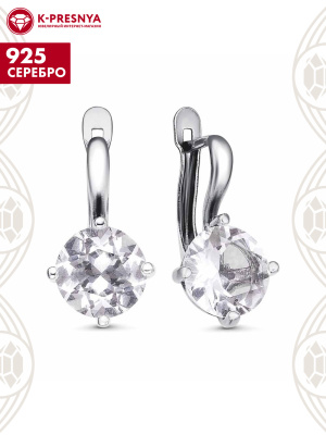 Серьги серебро 925 пробы, покрытие - оксидирование, вставка - горный хрусталь