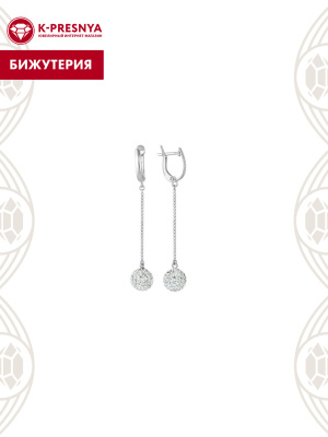 Серьги бижутерия, покрытие - серебрение, вставка - стекло ювелирное