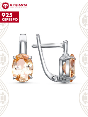 Серьги серебро 925 пробы, покрытие - платинирование, вставка - фианит (недрагоценный камень)