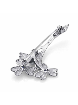 Брошь серебро 925 пробы, покрытие - платинирование, вставка - искусственная шпинель