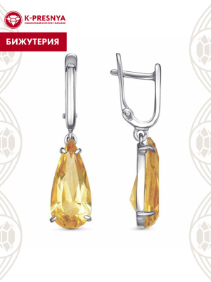 Серьги бижутерия, покрытие - платинирование, вставка - стекло ювелирное собственной огранки