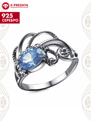 Кольцо серебро 925 пробы, покрытие - оксидирование, вставка - фианит (недрагоценный камень)