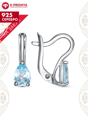 Серьги серебро 925 пробы, покрытие - платинирование, вставка - голубой топаз (полудрагоценный камень)