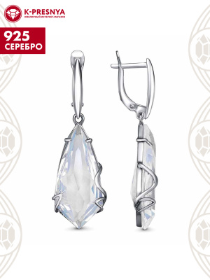 Серьги серебро 925 пробы, покрытие - родирование, вставка - стекло ювелирное собственной огранки