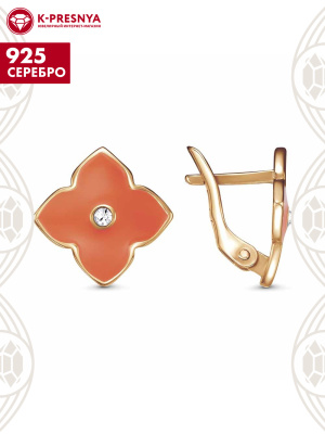 Серьги серебро 925 пробы, покрытие - золочение, отделка - эмаль, вставка - стекло ювелирное preciosa