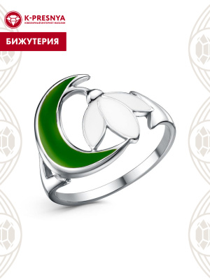 Кольцо бижутерия, покрытие - платинирование, отделка - эмаль, без вставок
