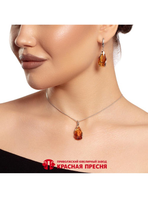 Подвеска серебро 925 пробы, покрытие - родирование, вставка - искусственный кварц собственной огранки