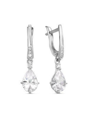 Серьги серебро 925 пробы, покрытие - родирование, вставка - фианит (недрагоценный камень)