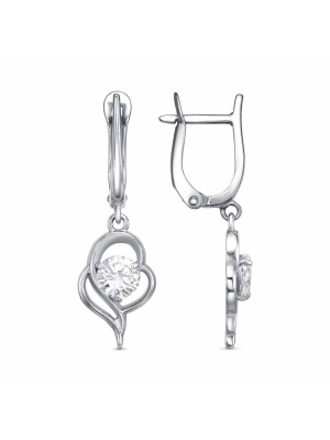 Серьги бижутерия, покрытие - платинирование, вставка - фианит (недрагоценный камень)