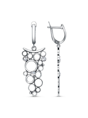 Серьги бижутерия, покрытие - серебрение с оксидированием, вставка - стекло ювелирное preciosa