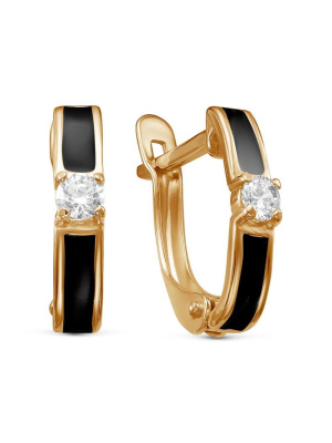 Серьги бижутерия, покрытие - золочение, отделка - эмаль, вставка - фианит (недрагоценный камень)