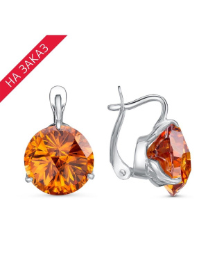 Серьги серебро 925 пробы, покрытие - родирование, вставка - фианит собственной огранки (недрагоценный камень)