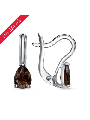 Серьги серебро 925 пробы, покрытие - платинирование, вставка - дымчатый кварц