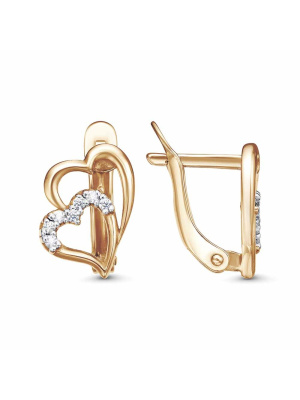 Серьги серебро 925 пробы, покрытие - золочение, выборочное родирование, вставка - фианит (недрагоценный камень)