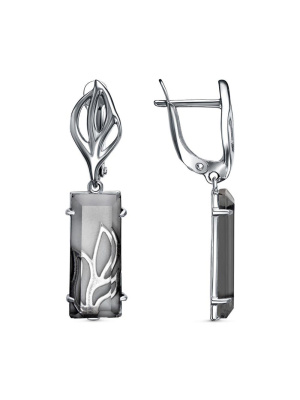 Серьги бижутерия, покрытие - серебрение с оксидированием, вставка - стекло ювелирное собственной огранки