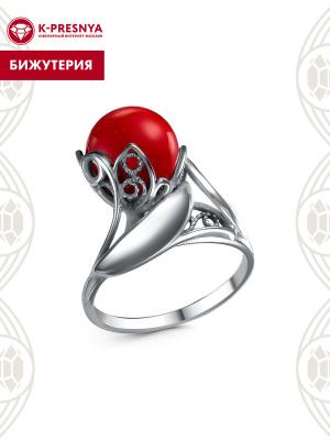 Кольцо бижутерия, покрытие - серебрение с оксидированием, вставка - имитация жемчуга