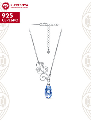 Колье серебро 925 пробы, покрытие - родирование, вставка - топаз голубой (искусственный)