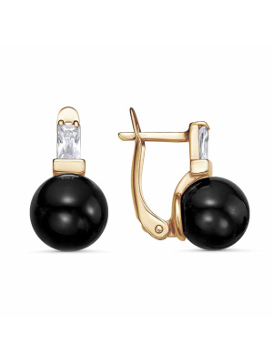 Серьги бижутерия, покрытие - золочение, вставка - имитация жемчуга, фианит (недрагоценный камень)