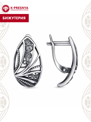 Серьги бижутерия, покрытие - серебрение с оксидированием, без вставок