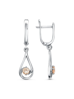 Серьги бижутерия, покрытие - платинирование, вставка - фианит (недрагоценный камень)