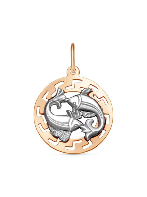 Подвеска "рыбы" серебро 925 пробы, покрытие - золочение, выборочное родирование, без вставок