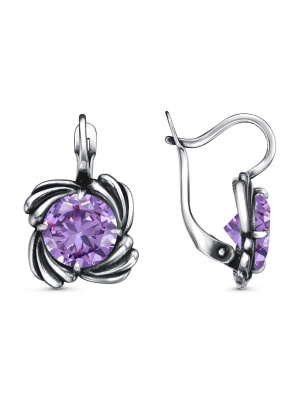 Серьги бижутерия, покрытие - серебрение с оксидированием, вставка - фианит (недрагоценный камень)