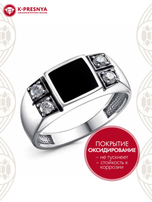 Кольцо серебро 925 пробы, покрытие - оксидирование, отделка - эмаль, вставка - фианит (недрагоценный камень)