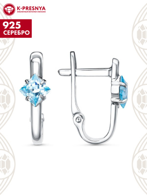 Серьги серебро 925 пробы, покрытие - платинирование, вставка - фианит (недрагоценный камень)